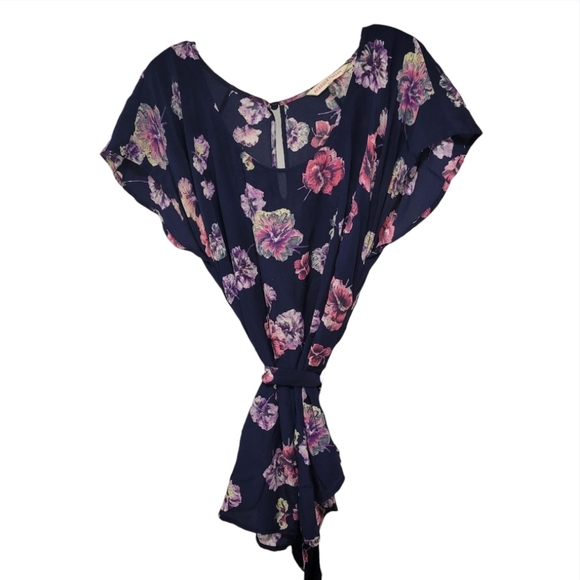 EUC Rebecca Taylor Navy & Purple Floral Silk Blouse - Picture 1 of 6